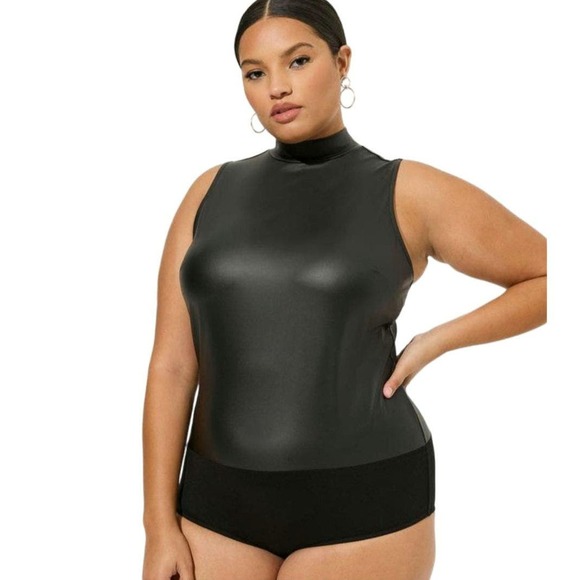 torrid Tops - Torrid NWT Faux Leather Mock Neck Sleeveless Bodysuit Black Pleather 1 1x 14 16